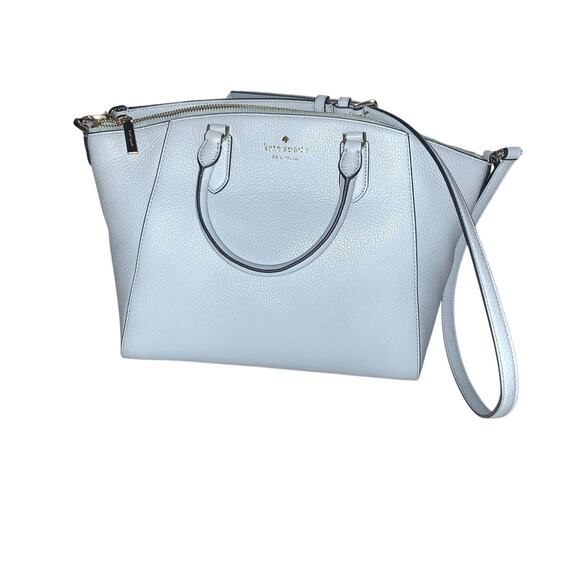 New Kate Spade Parker Pebbled Leather Satchel Frosty Sky Blue - Picture 2 of 16